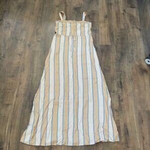 Hayden Los Angeles Striped Maxi Dress Women’s Small Button Front Tan Blue
